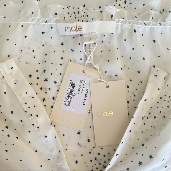 Maje Lacky Ruffle Star Printed Cupro Blouse Size 3 / Large NWT - Picture 13 of 16